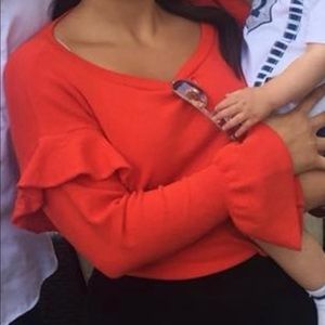 ruffle sweater with bell sleeve